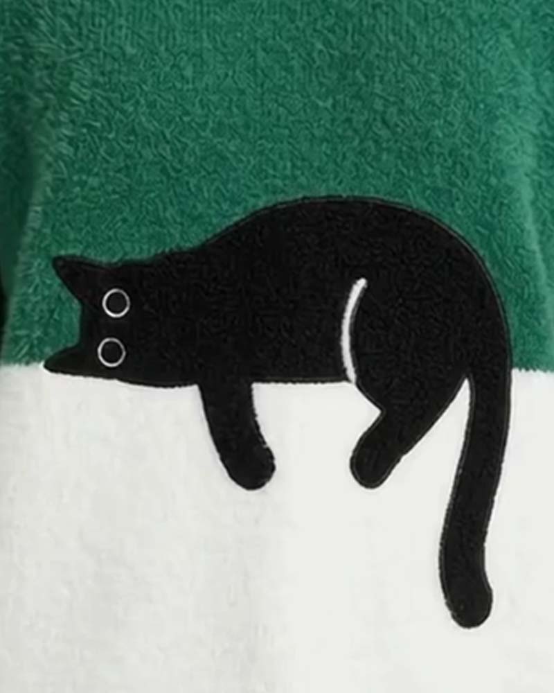 Genser Rundhalset Kontrastfarge Katt