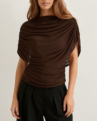 Bluse Mesh Skjerf Hals Drapert Slim Fit