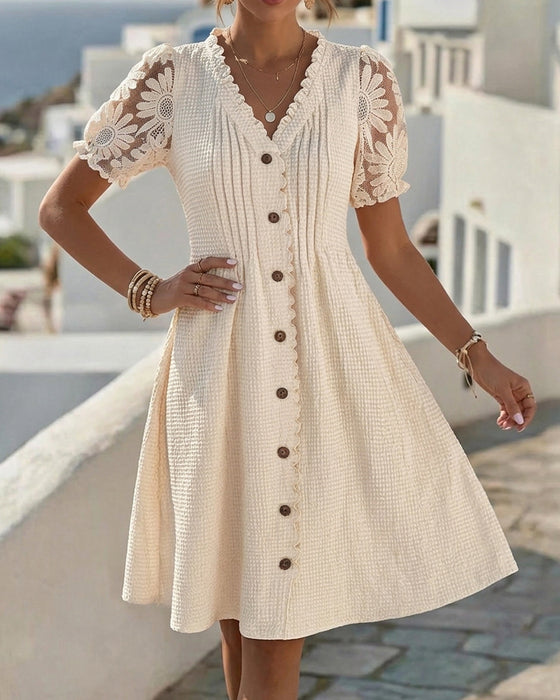 Kjole Puffererme Solsikke Blonde Patchwork