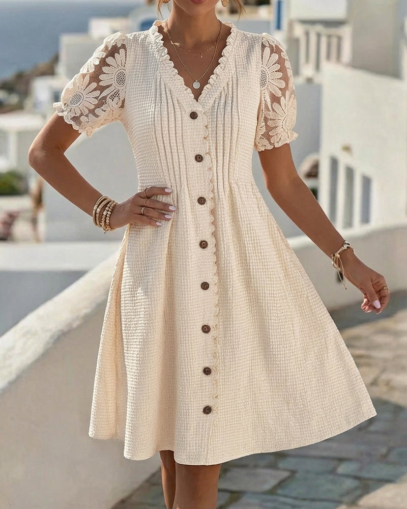 Kjole Puffererme Solsikke Blonde Patchwork