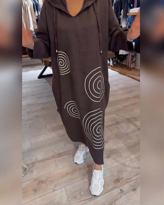 Kjole Med Hette Langermet Løs