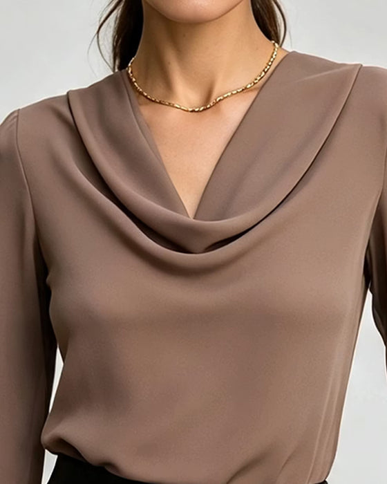 Bluse Mock Hals Lang Erme Solid