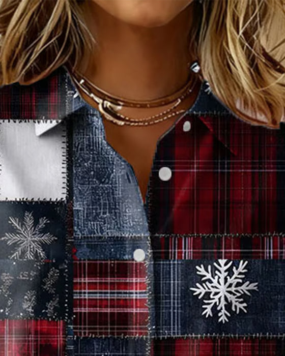 Rutete Skjorte Med Snøfnugg- Og Snømanntrykk