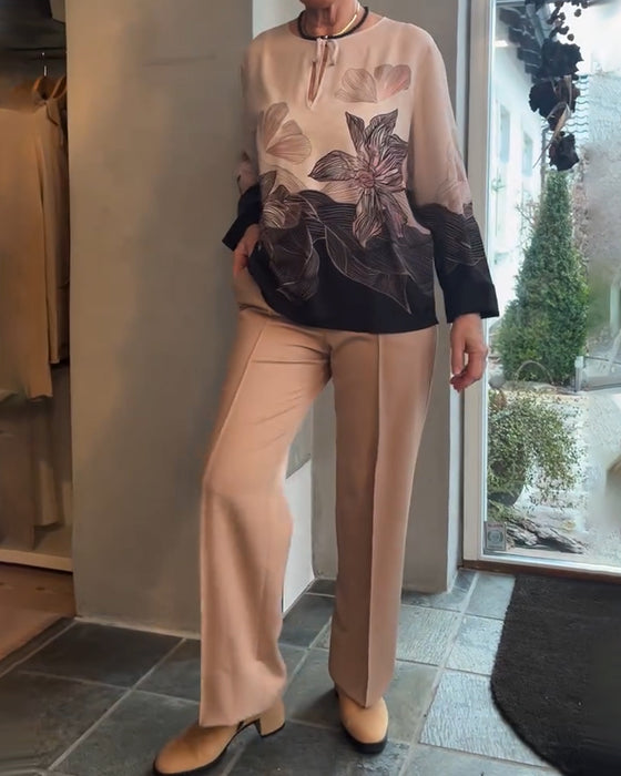 Bluse Knyte Lang Erme Plassering Trykk