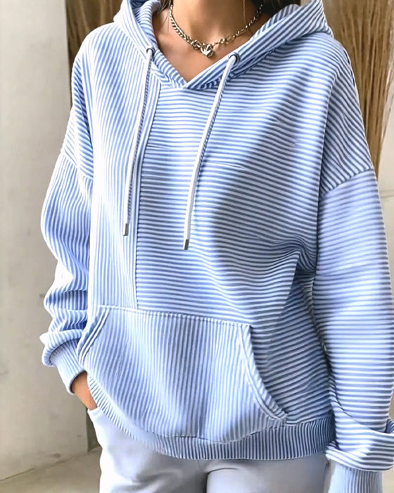 Hoodie Uformell Stripet Med Snor