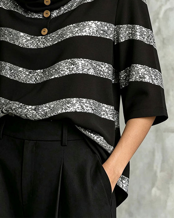 Bluse Geometrisk Stripe Innsnørt Midje Snor