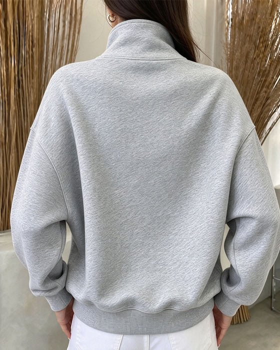 Sweatshirt Høy Krage Knappet Langermet