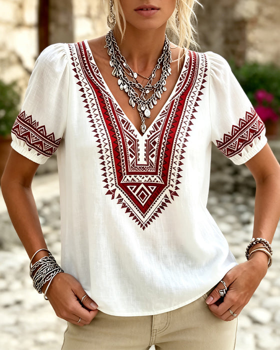 Bluse V-Hals Bohemisk Boble Erme