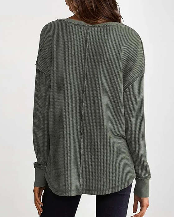 Topp Vaffel Henley Lang Erme