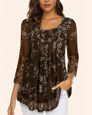 Topp Rund Hals Plisserte Blomster