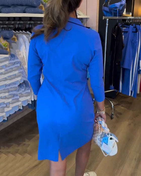 Kjole Krage Ensfarget Glidelås Lang Erme