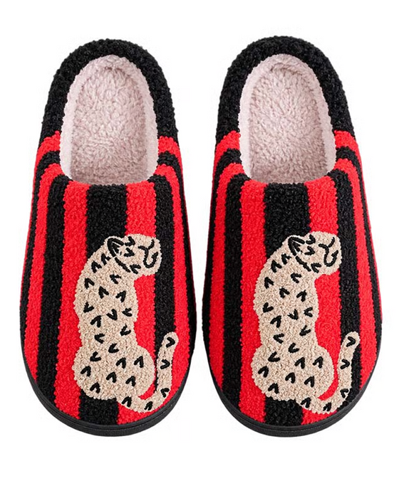 Dame Retro Stripet & Leopard Lodne Tøfler