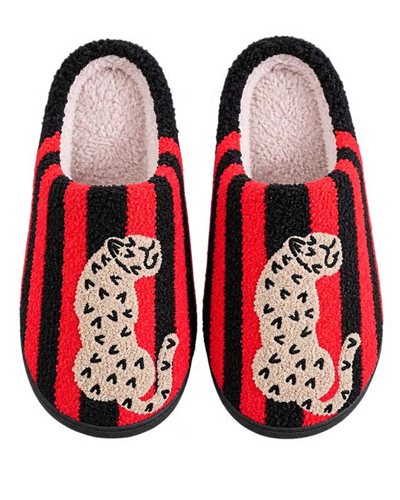 Dame Retro Stripet & Leopard Lodne Tøfler