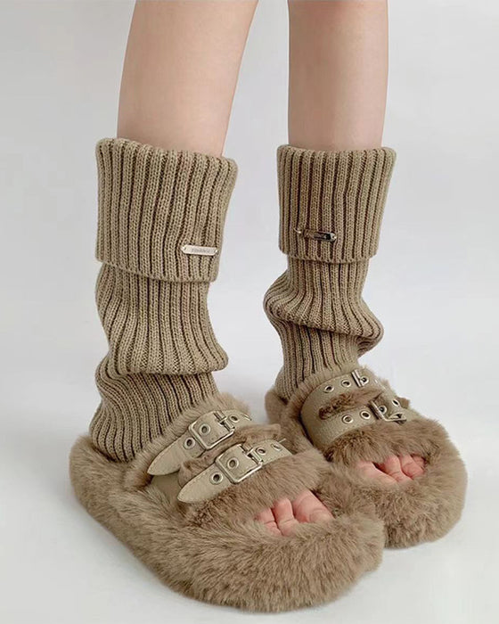 Kvinners Basic Ensfargede Benvarmere Med Metallmerke, Minimalistisk Damemote