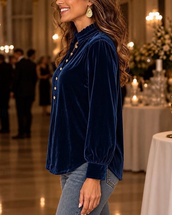 Bluse Solid Knapp Elegant