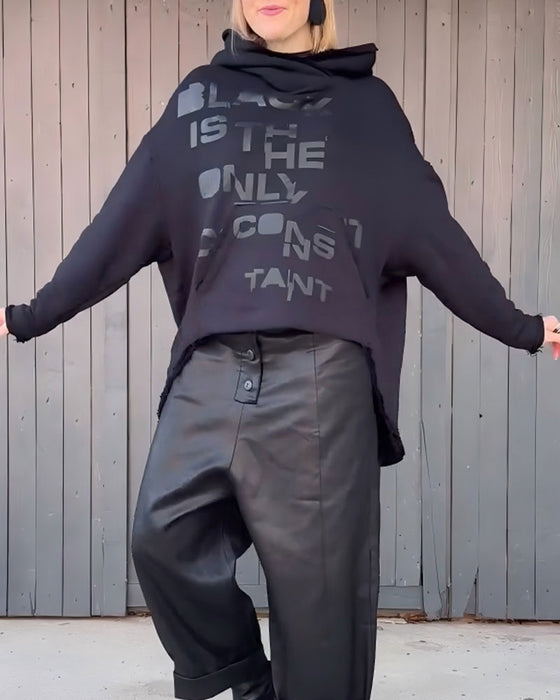 Hoodie Bokstav Trykk Løs Lang Erme Pullover