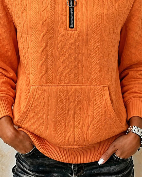 Sweatshirt Halv Glidelås Solid Casual