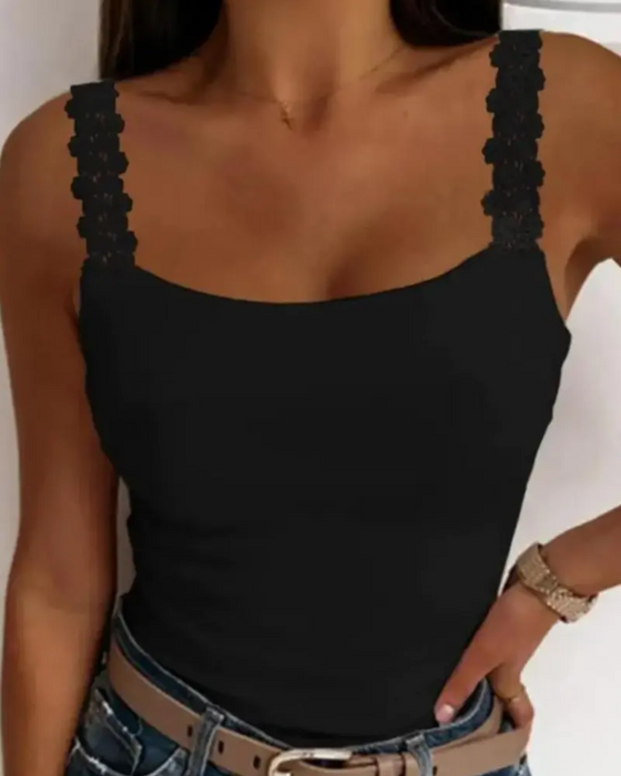 Kamisol Blondekant Stropp Ensfarget Sexy