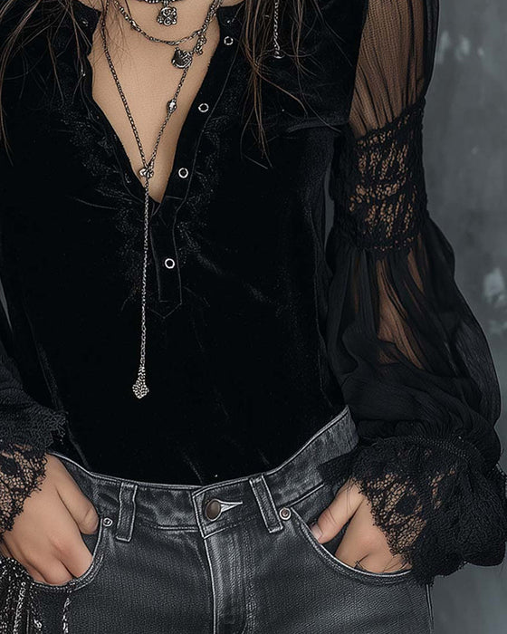 Bluse Kneppet V-Hals Puf ermet