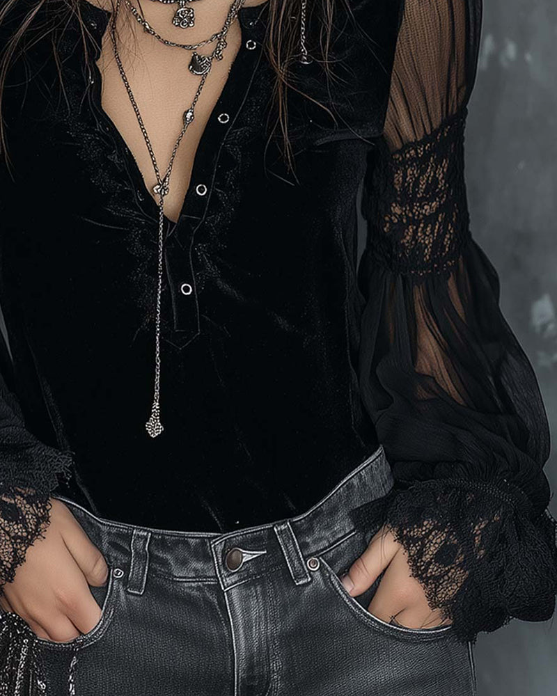 Bluse Kneppet V-Hals Puf ermet