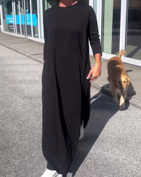 Kjole Løstsittende Lang Erm Rund Hals