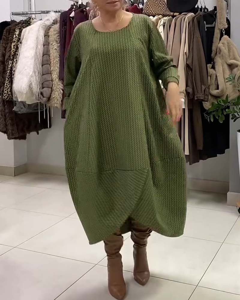 Rund Halsring Pluss-Størrelse Løs Kjole