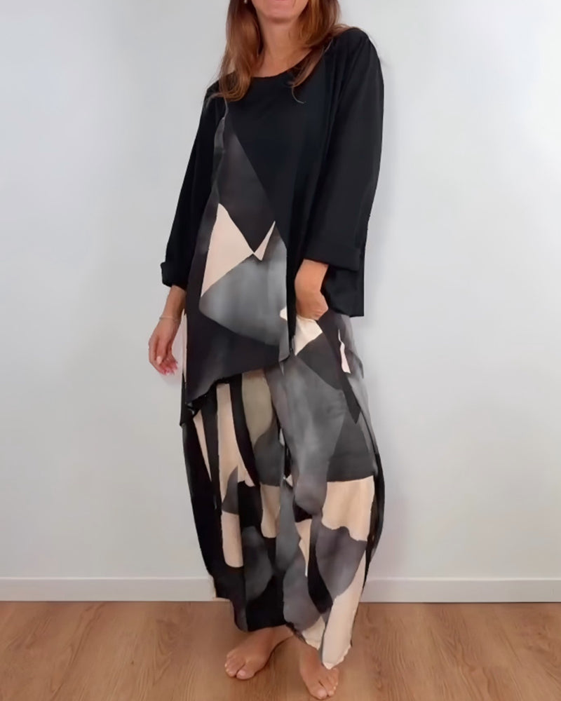 Todelt Sett Casual Geometrisk Print Vide Bukser