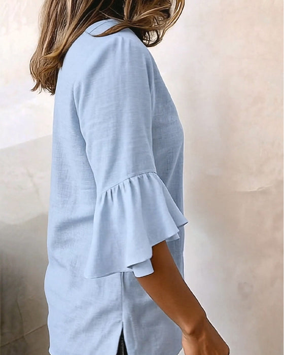 Bluse Utvidet Erme V-Hals