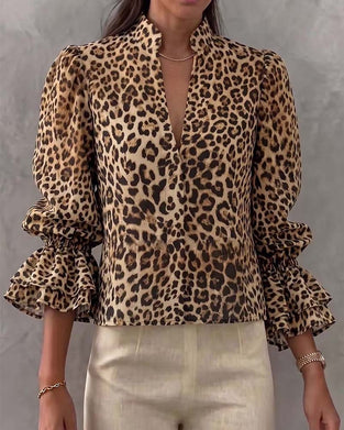 Bluse Leopard Ruffle Casual