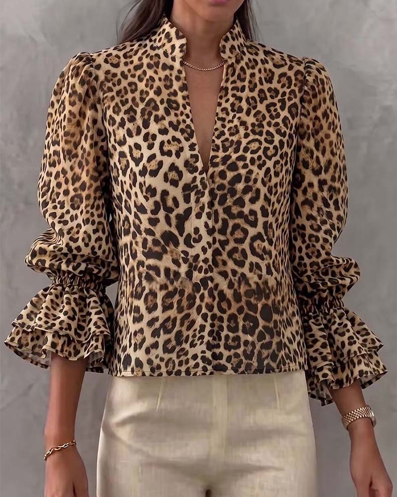 Bluse Leopard Ruffle Casual