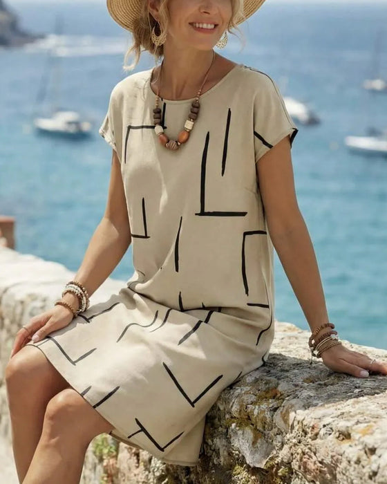 Kjole Dame Sommer Casual Trykk Rund Hals