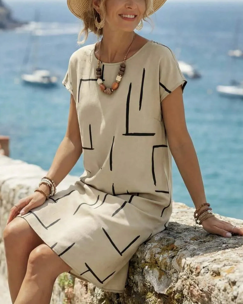 Kjole Dame Sommer Casual Trykk Rund Hals