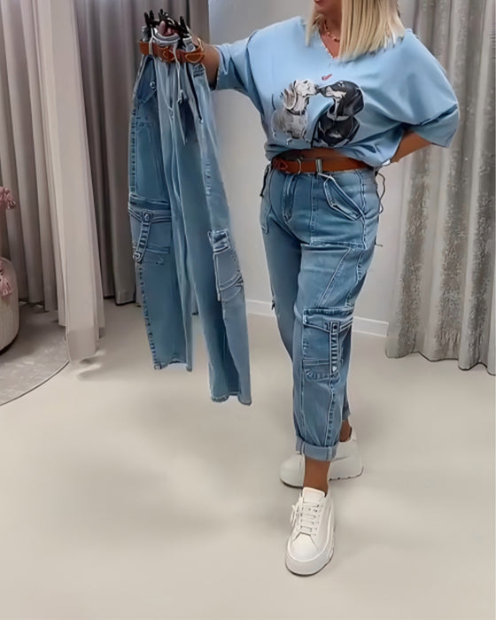 Jeans Høy Midje Cargo Stil