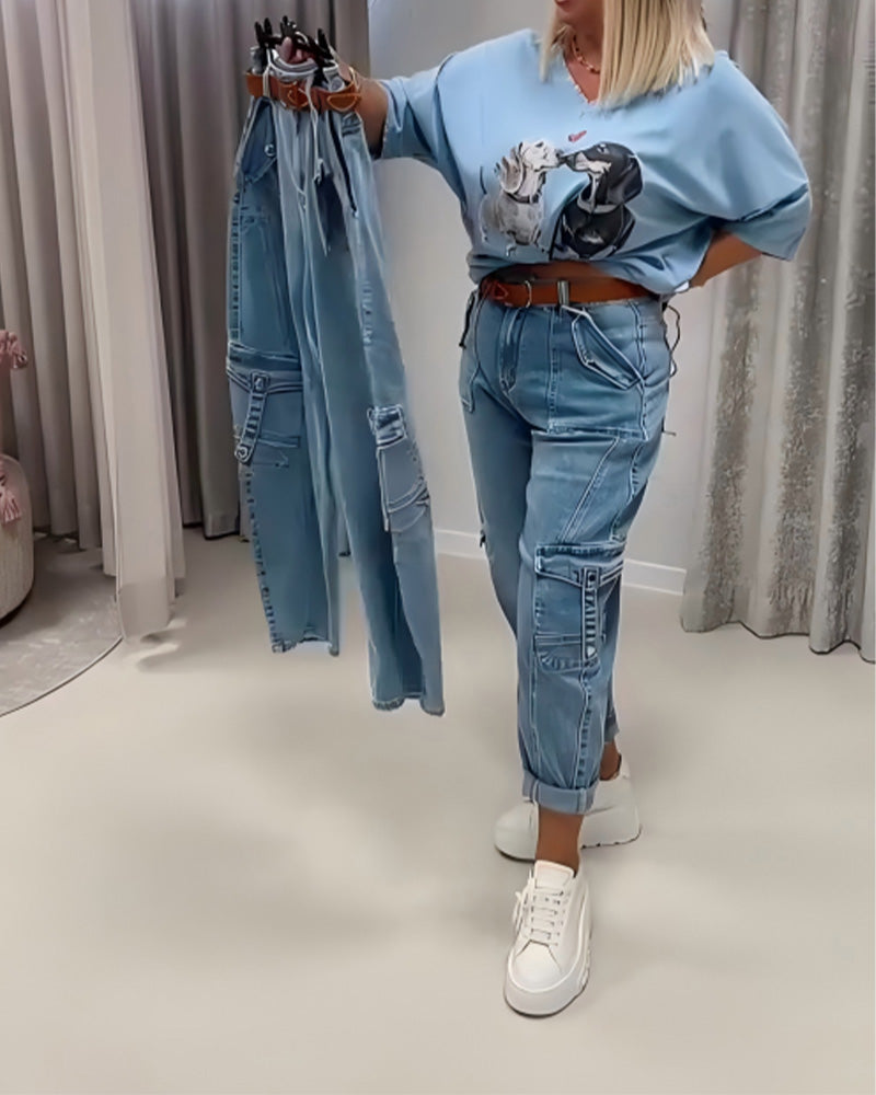 Jeans Høy Midje Cargo Stil