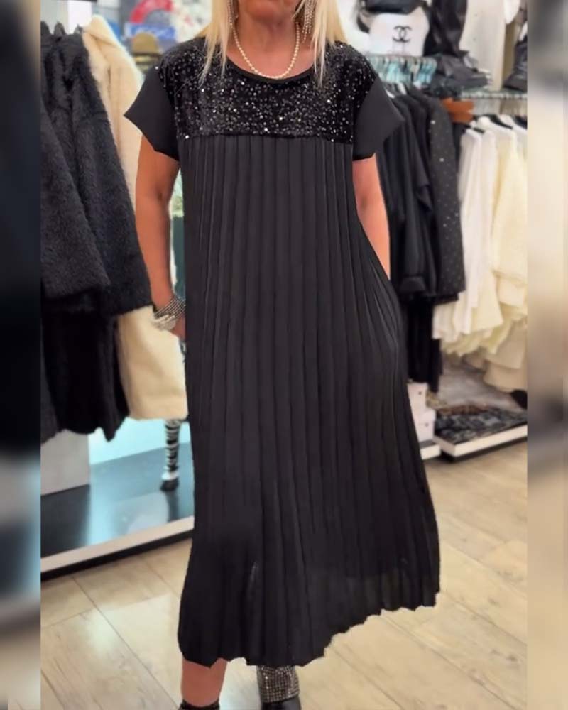 Fasjonabel paljettkjole med korte ermer