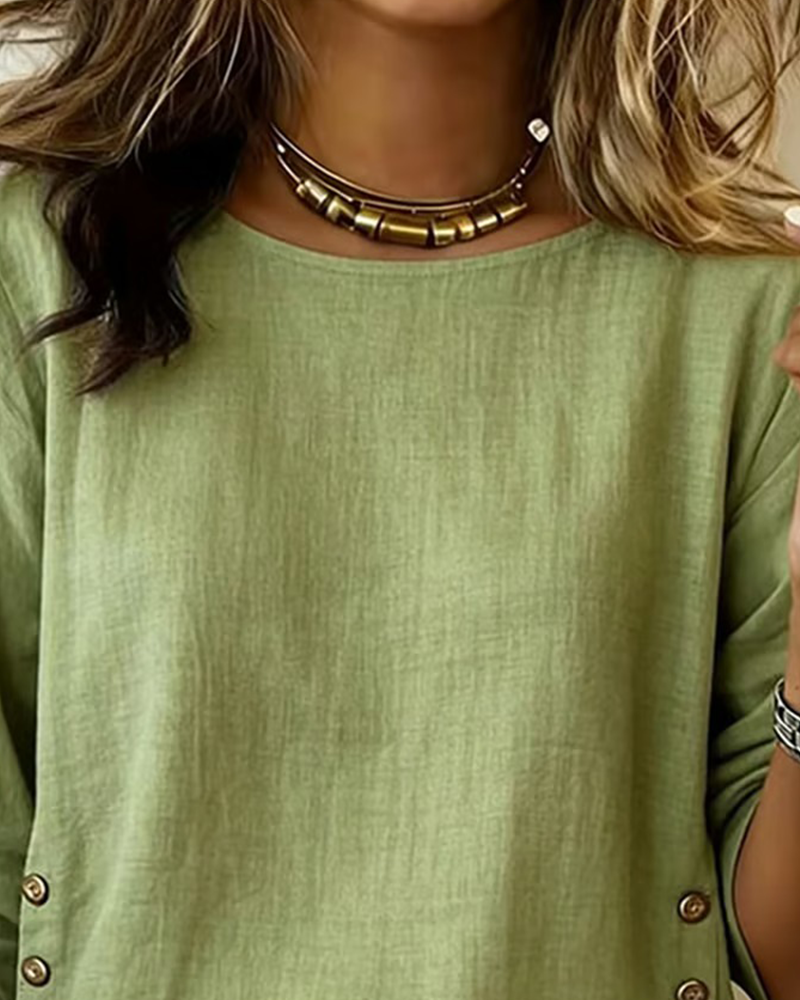 Topp Uformell Rund Hals Knappedesign