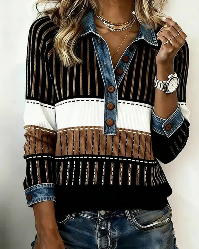 En Allsidig Fargeblokkert Genser Med Knappkrage