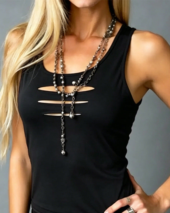 Tank Top U-Hals Ärmlös Hollow Out