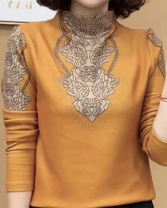 Topp Elegant Trykt Tettsittende Kvinner Ståkrage