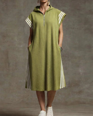 Kjole Med Hette Fargeblokkert Casual