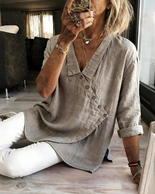 Bluse Med Asymmetrisk Diagonal Knappelukking Og Krage