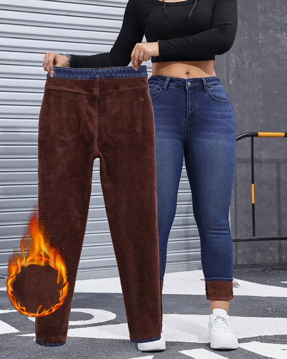 Jeans Dame Fleeceforet Ensfarget Lomme