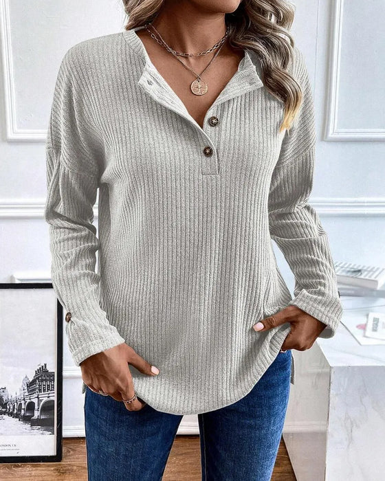 Bluse Ribbet Halv Glidelås Pullover