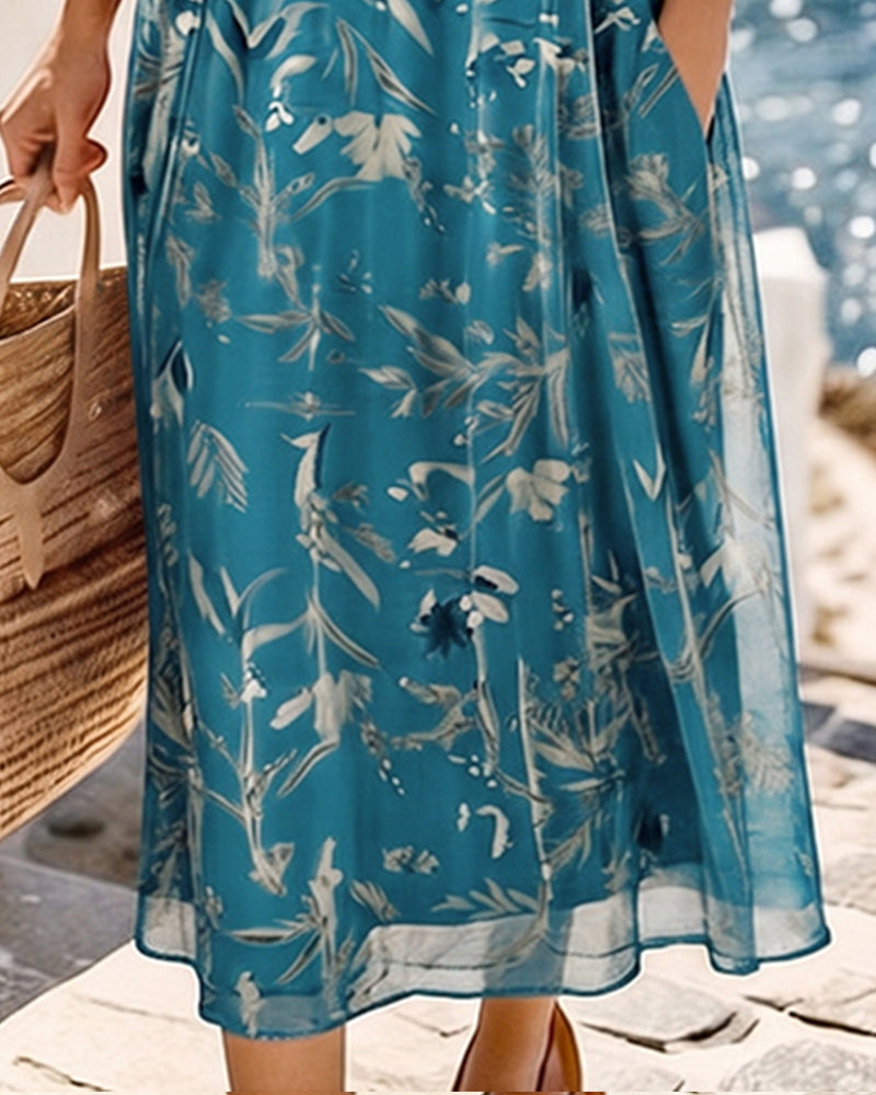 Kjole Blomstret Rund Hals Maxi