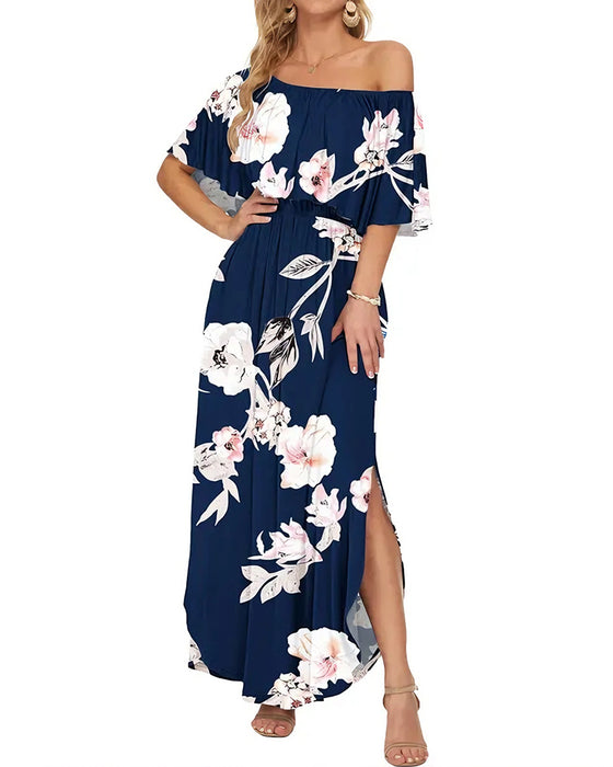 Kjole Elegant Blekkvask Blomstret Maxi