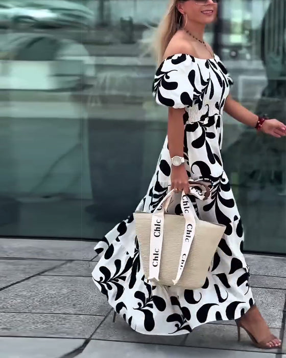 Kjole Elegant Off-Shoulder Trykket