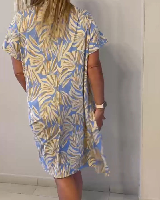 Kjole Kort Erme Abstrakt Trykk Løs