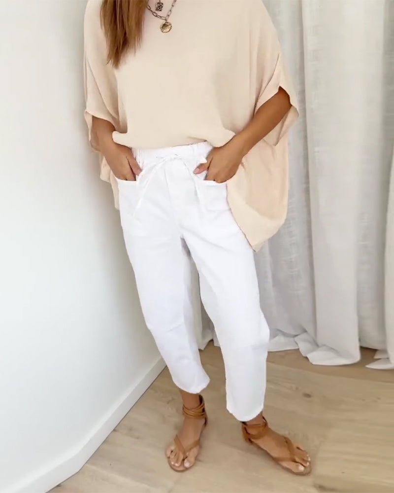 Bukser I Denim Med Lommer Og Kort Lengde