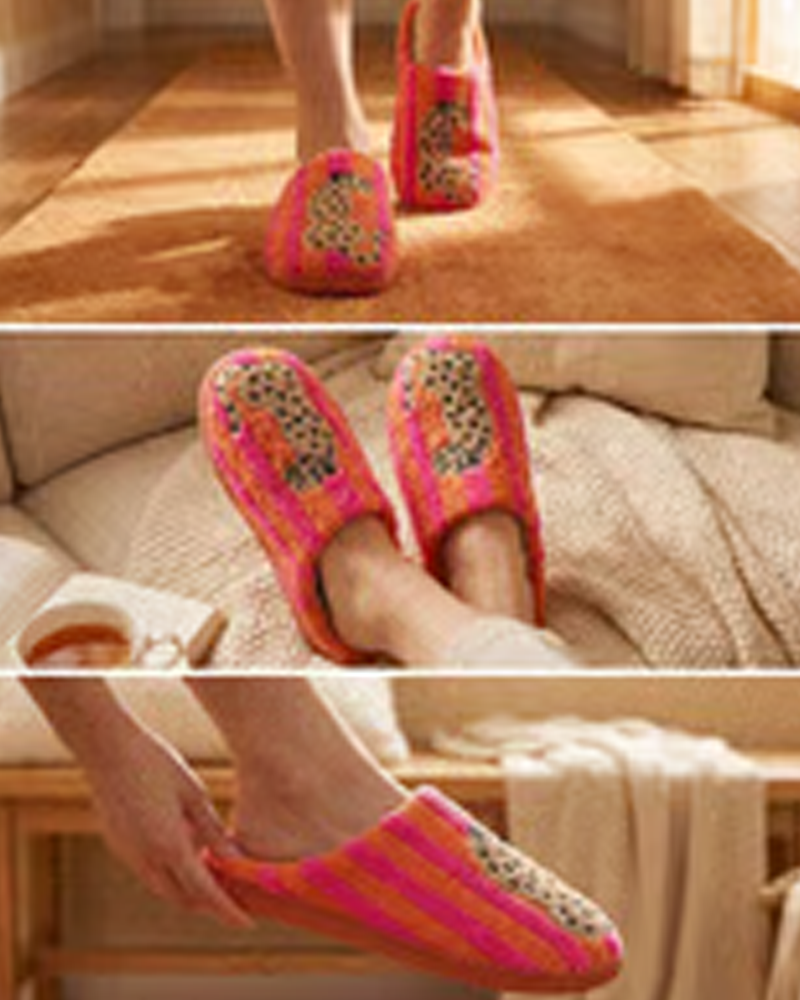 Dame Retro Stripet & Leopard Lodne Tøfler