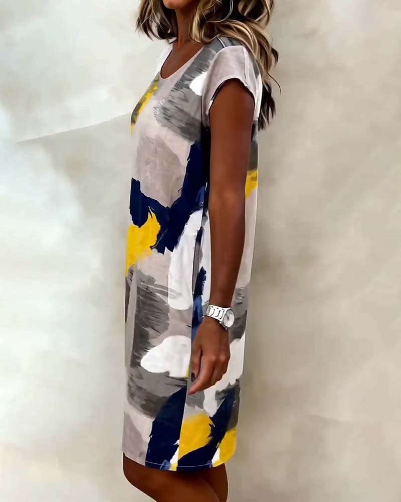 Kjole Rund Hals Tie-Dye Trykt